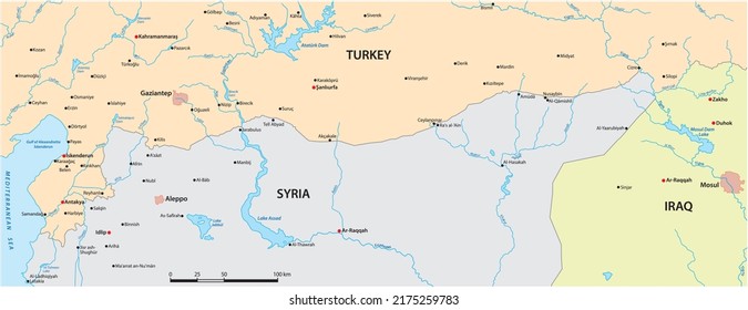 vector map of the border area between Syria and Turkey