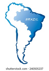 Vector map and borders of South America and Brazil. EPS Illustration and graphic element.