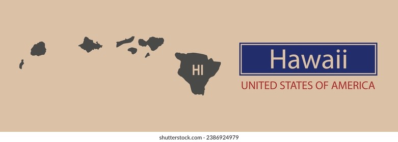 Vector map borders of the USA Hawaii state. State of Hawaii on the map of the United States of America.