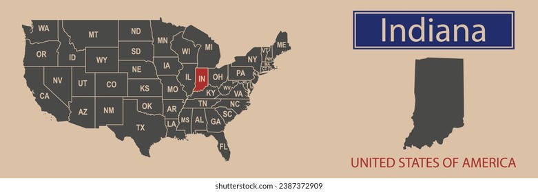 Vector map borders of the USA Indiana state. State of Indiana on the map of the United States of America.