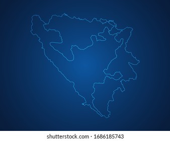 Vector map of Bosnia and Herzegovina abstract blue line scales on dark background.