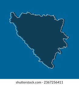 Vector map Bosnia and Herzegovina - border, frontier, boundary country - isolated on background. Template Europe outline country for pattern, report, infographic, backdrop. Silhouette of the blue map