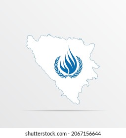 Vector Map Bosnia And Herzegovina Combined With Office Of The High Commissioner For Human Rights (OHCHR) Flag.