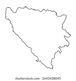 Vector map of Bosnia and Herzegovina, a country in Southeast Europe. Detailed black contour, isolated on white background.