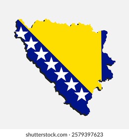 Vector map Bosnia Herzegovina made national flag isolated on background. Template Europe creative state flag for design, illustration, pattern, report, infographic, backdrop. Concept symbol