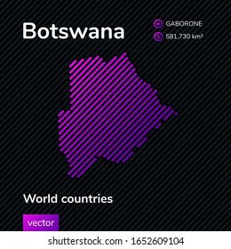 Vector map of Botswana in flat style in purple colors on the black striped background