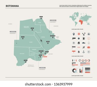 Vector map of Botswana.  High detailed country map with division, cities and capital Gaborone. Political map,  world map, infographic elements.  