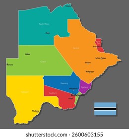Vector map of Botswana with names of cities and with borders city