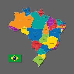 Vector map of Brazil with names of cities and with borders city