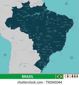 Vector map of Brazil with neighboring countries