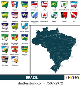 Vector map of Brazil with neighboring countries