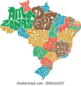 Vector map of brazilian states, made with letterings of states names