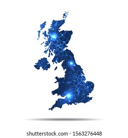 Vector map of Britain with snowflakes. Winter illustration for your design