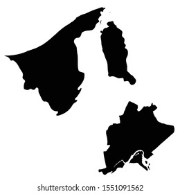 Vector map Brunei and Bandar Seri Begawan. Country and capital. Isolated vector Illustration. Black on White background. EPS 10 Illustration.