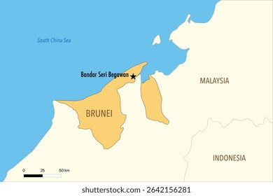 Vector Map of Brunei Darussalam with Major Cities and Neighboring Countries