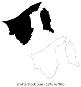 Vector map Brunei. Isolated vector Illustration. Outline and vector. Black on White background. EPS 10 Illustration.

