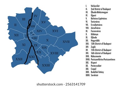 Vector map of the Budapest districts