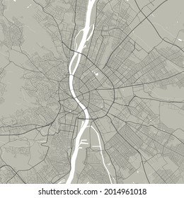 Vector Map Of Budapest, Hungary. Urban City In Hungary. Street Map Poster Illustration. Budapest Map Art.