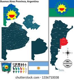 Vector map of Buenos Aires province and location on Argentinian map