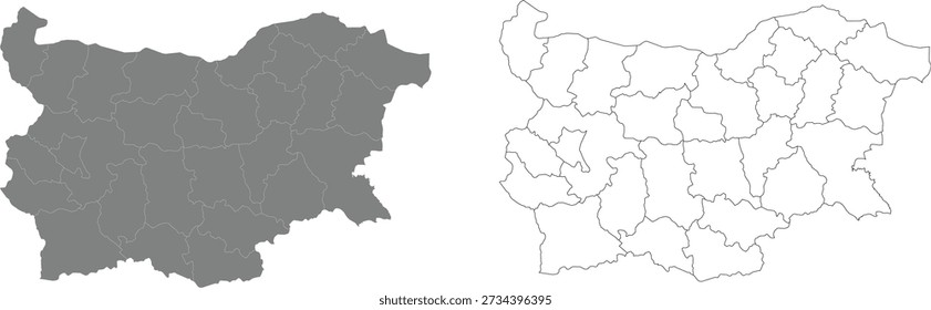 Vector Map of Bulgaria with Administrative Provinces and Outline Silhouettes