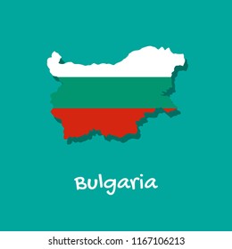 Vector map of Bulgaria painted in the colors of the flag. The country's borders with shadow. Isolated vector illustration.