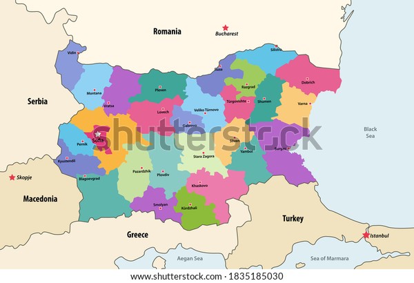 Vector Map Bulgaria Provinces Neighbouring Countries Stock Vector ...