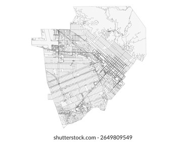 Vector map of Burbank, highlighting its main highways. Displays the city's overall road network and connections.