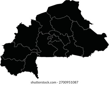 Mapa de Vector de Burkina Faso Editable con regiones