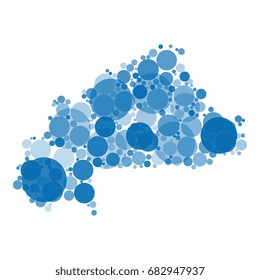 vector map of burkina faso filled with circles of different sizes and shades of color isolated on white background