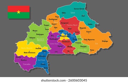 Vector map of Burkina Faso with names of cities and with borders city