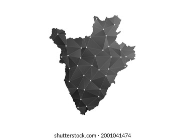 Mapa vectorial de Burundi. Estilo poligonal negro sobre fondo blanco.
