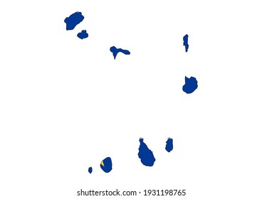 Vector map of Cabo Verde filled with the flag of the country, isolated on white background. Vector illustration suitable for digital editing and prints of all sizes.