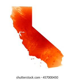 Vector map California. Isolated vector Illustration. Orange watercolor effect. EPS 10 Illustration.