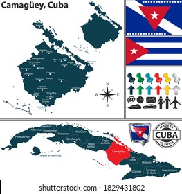 Vector map of Camaguey province and location on Cuban map