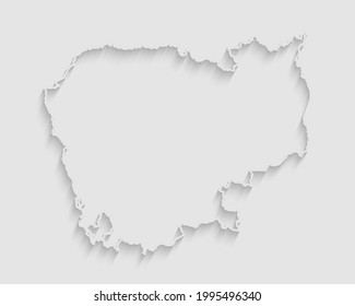 Vector map Cambodia with abstract shadow isolated on background. Template Asia country for pattern, design, illustration, backdrop. Creative concept outline, border, frontier map of the state Cambodia