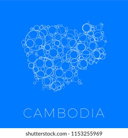 vector map of cambodia filled with white circles of different sizes and degrees of transparency on blue background