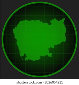 Vector map Cambodia on the radar screen. Template Asia country for pattern, report, background. Concept outline of the state Cambodia for news, infographic. Contour map for your design, illustration