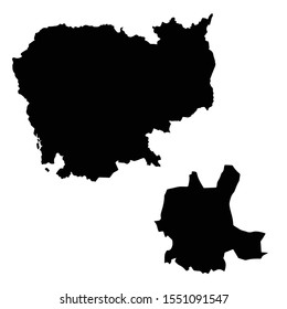 Vector map Cambodia and Phnom penh. Country and capital. Isolated vector Illustration. Black on White background. EPS 10 Illustration.