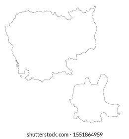 Vector map Cambodia and Phnom penh. Country and capital. Isolated vector Illustration. Outline. EPS 10 Illustration.