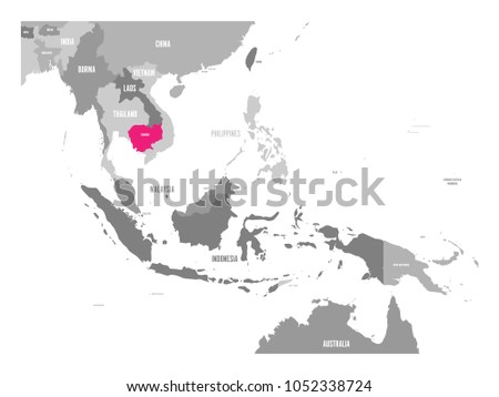 Vector map of Cambodia. Pink highlighted in Southeast Asia region.