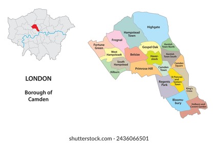 Vector map Camden Wards, London, UK