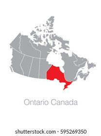 Vector Map of Canada Highlighting the Province of Ontario