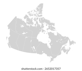 Mapa vetorial do Canadá com fronteiras de província. Design cinza mínimo, perfeito para infográficos, apresentações, educação, viagens, conteúdo político ou geográfico. Isolado no fundo branco.