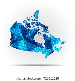 Vector map Canada with snowflakes. Winter illustration for your design