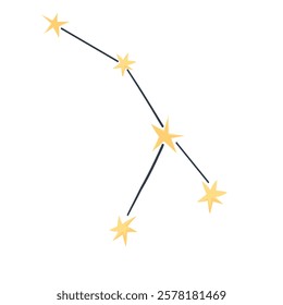 Vector map of Cancer constellation, in flat cartoon style, isolated on white background. Vector constellation on hand drawn