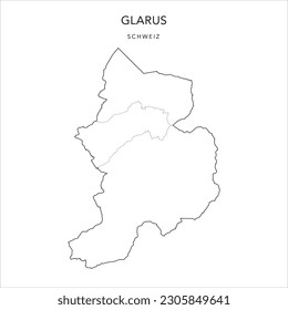 Vector Map of the Canton of Glarus with the Administrative Borders of Municipalities (Gemeinde) as of 2023 - Switzerland