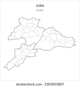 Vektorkarte des Kantons Jura mit den Verwaltungsgrenzen der Gemeinden und Gemeinden (Gemeinden) ab 2023 - Schweiz (Schweiz)