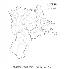 Vector Map of the Canton of Lucerne (Luzern) with Administrative Borders of Districts (Wahlkreise), Municipalities (Gemeinde) and the Urban Districts and Quarters of Lucerne as of 2023 - Switzerland