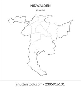 Vector Map of the Canton of Nidwald (Nidwalden) with the Administrative Borders of Municipalities (Gemeinde) as of 2023 - Switzerland (Schweitz)