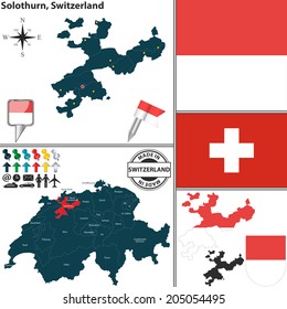 Vector map of canton Solothurn with coat of arms and location on Switzerland map